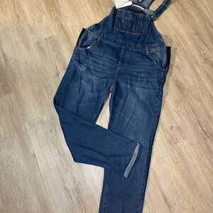 The Rock N Rev Maternity Distressed Denim Overalls NWT